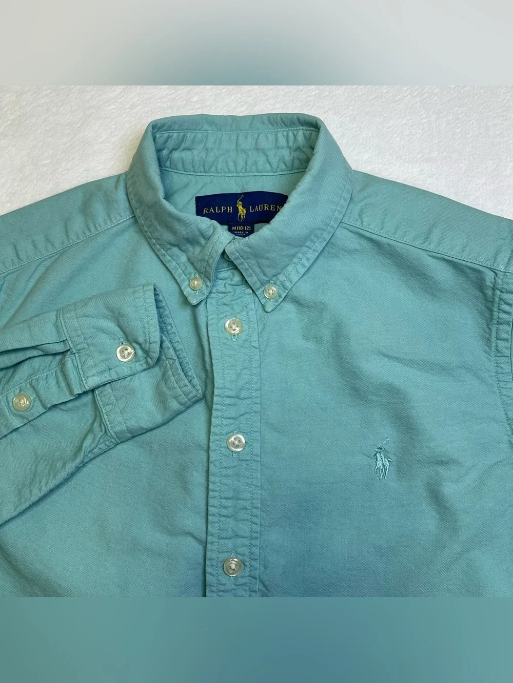 Ralph Lauren Boys Med. (10-12) Seafoam Green Long Sleeve Button Down Shirt Pony